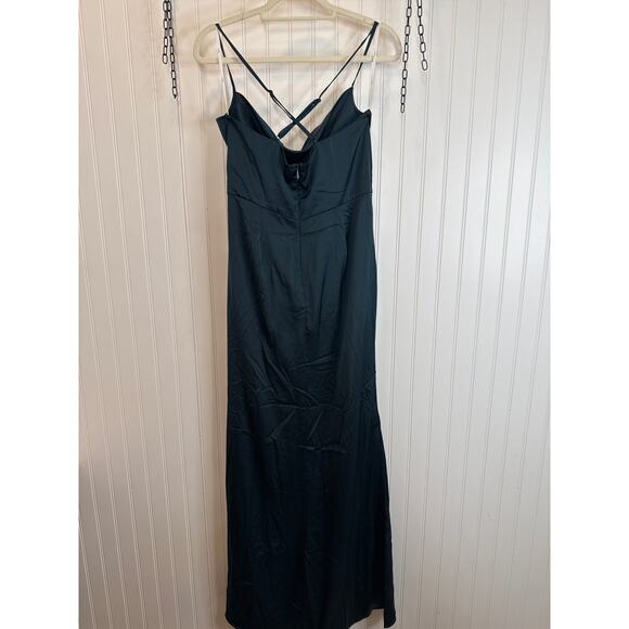 NWOT Lulus Moments of Beauty Dark Teal Satin Cowl Neck Tulip Maxi Dress Size L - Picture 4 of 7